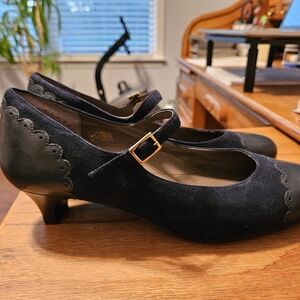 SAS Black Mary Jane Heels with Gold Buckle